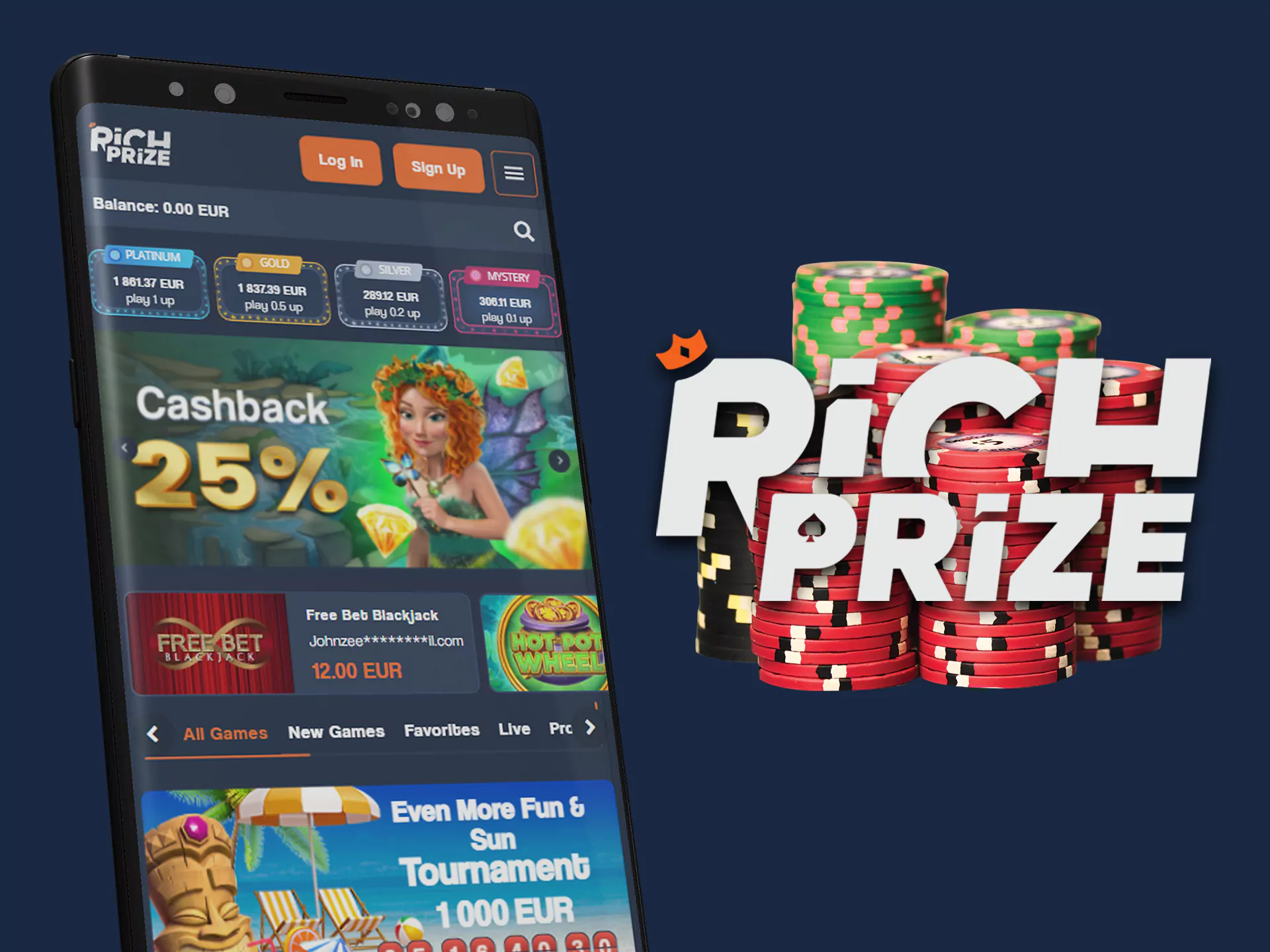 Play Richprize casino games with app.