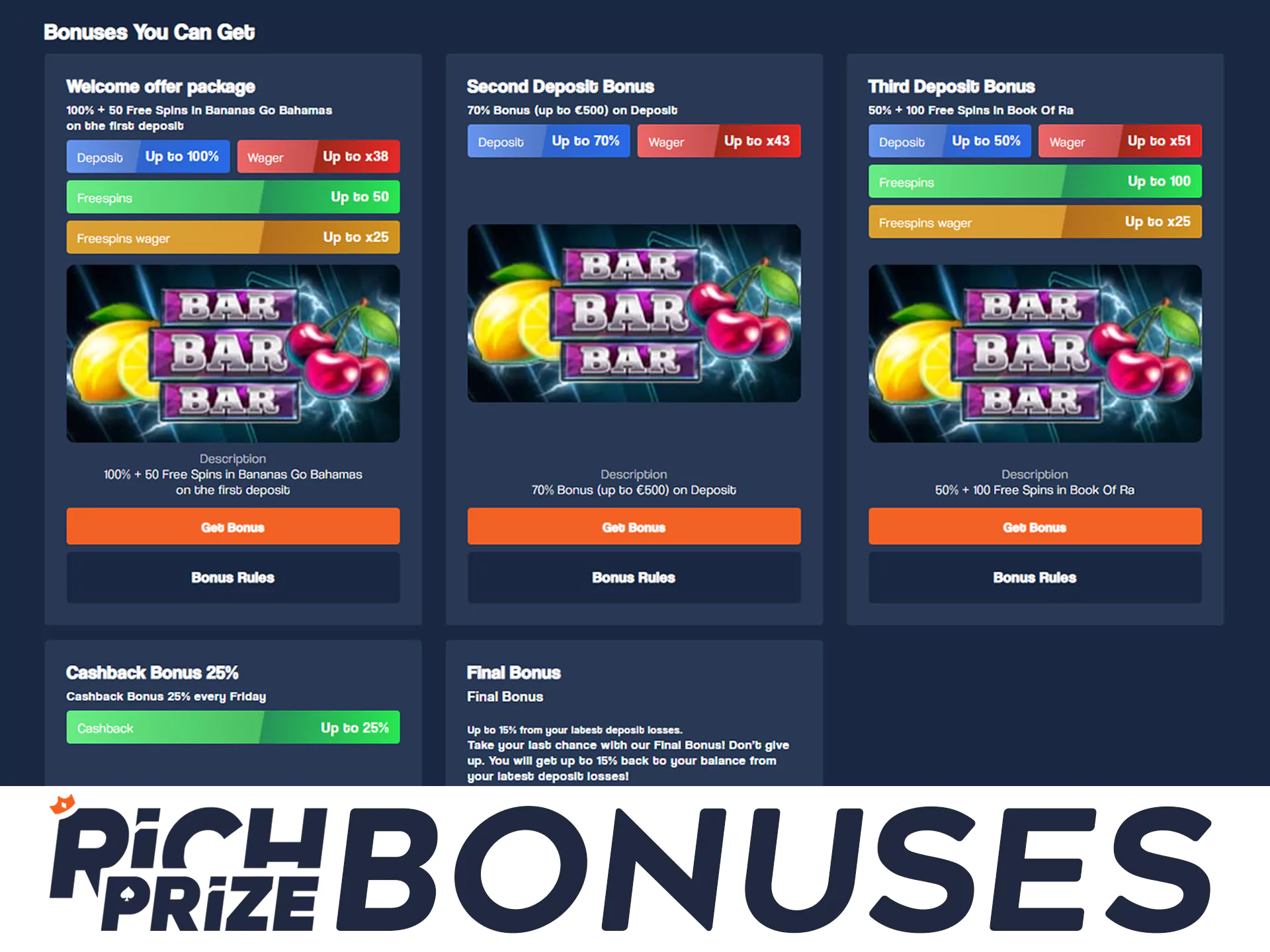 Check for new bonuses at Richprize.