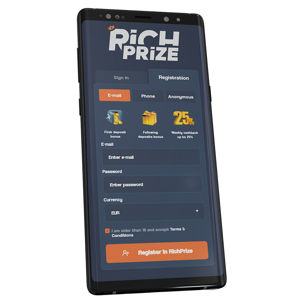 Registrate at Richprize for start betting.