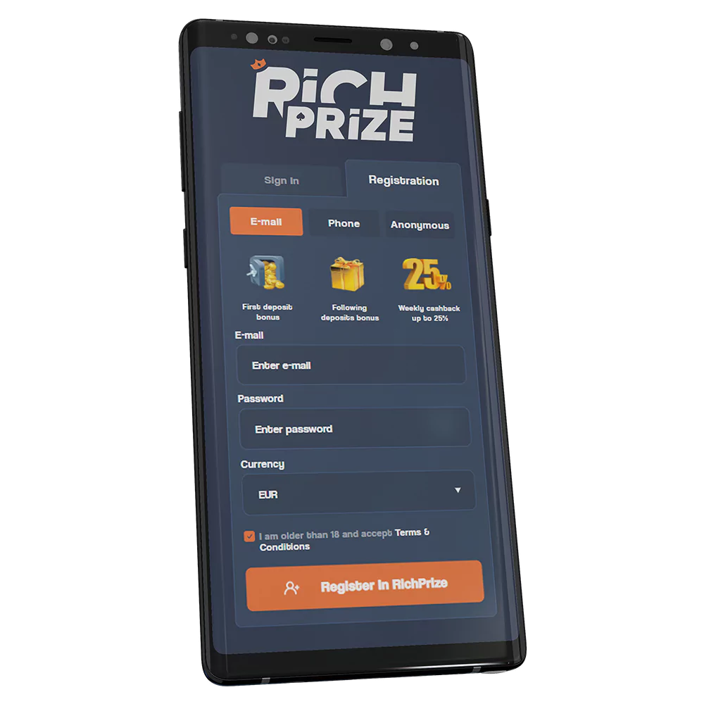 Registrate at Richprize for start betting.